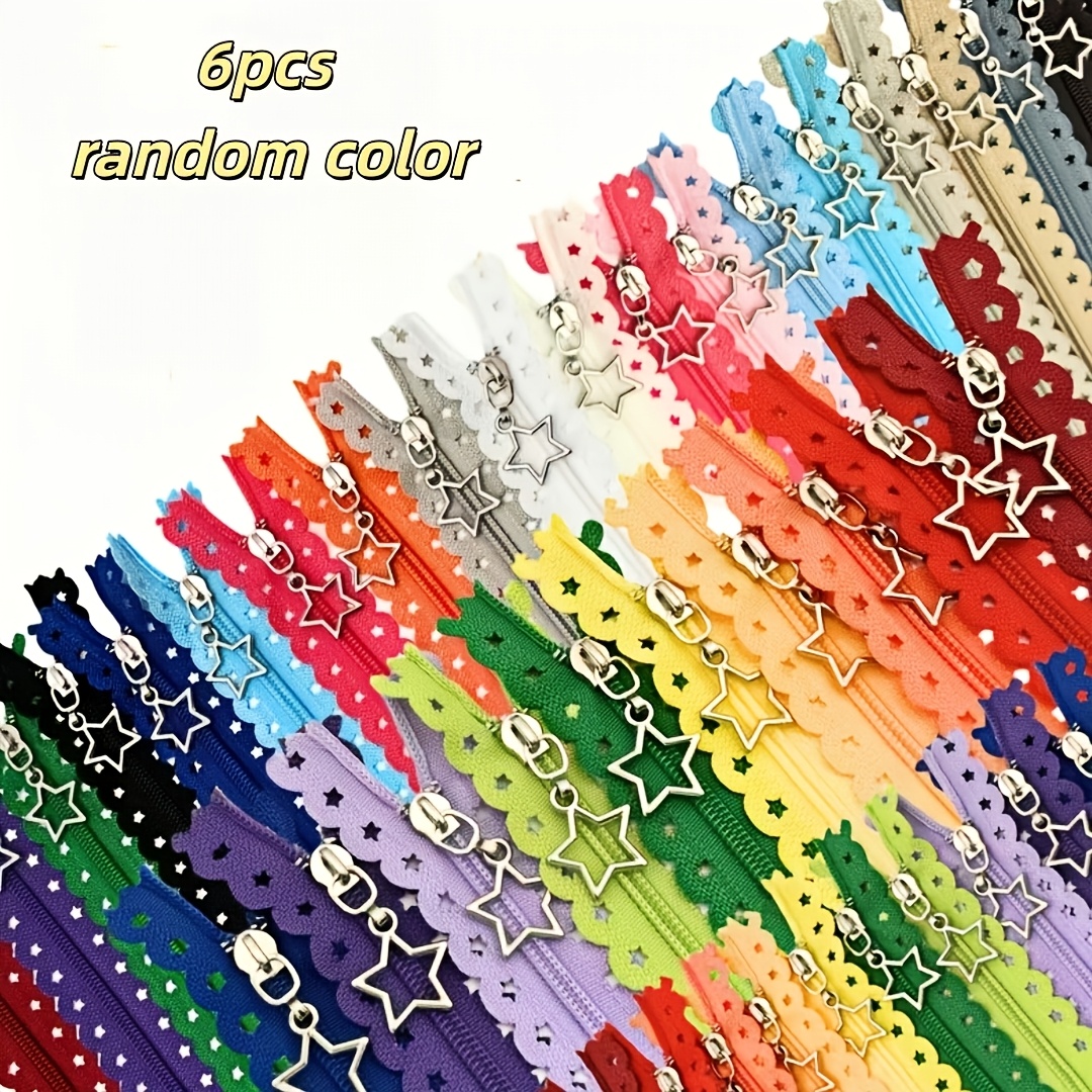 TEMU 6pcs Random Color Five-pointed Star Embossed White Zipper For Diy Handmade Bag Making, Zipper Accessories, Diy Wallet Making