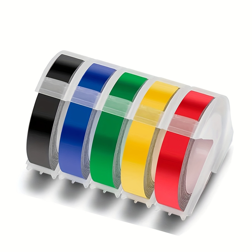 Image of 5pk Label With Colors, Printer Id Chip 12813 12814 (type A), 3d Embossing Tape Compatible For Dy-mo 3d Labeling Machine Models 12965, 1880, 1610, E101, E202, B90 Typewriter