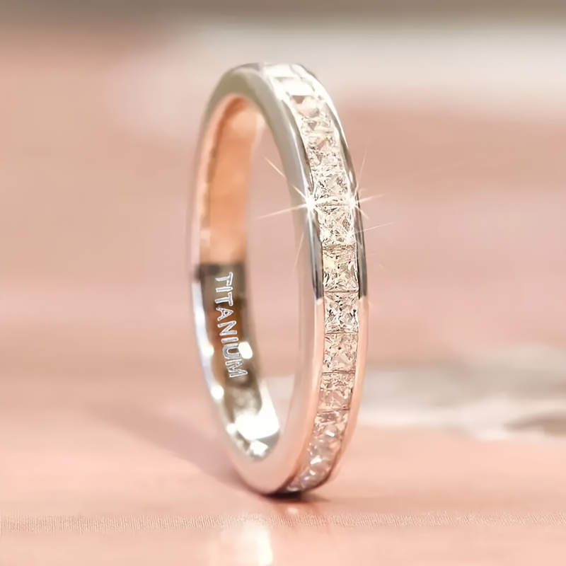 TEMU 1pc Anillo Cuadrado de Piedra Sintética de Circonita Cúbica, Anillo de Lujo de Acero de Titanio, Joyería de Marca para Boda y de Mujer