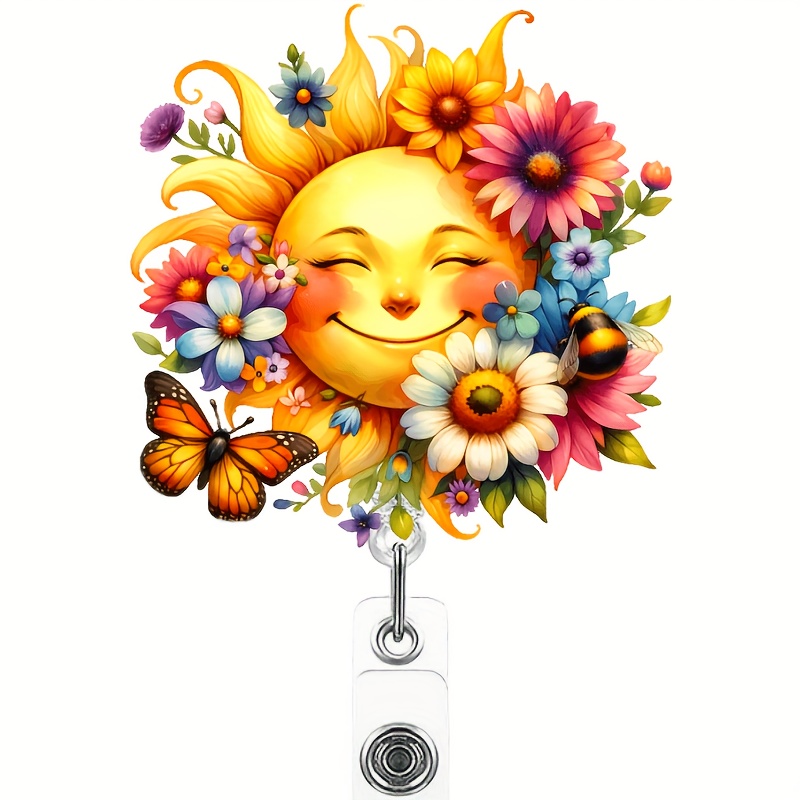 

1pc Sunflower Retractable Badge Holder With Acrylic Durable Nylon Cord For Office Nurses, Students, Doctors, Rn, Lpn, Medical Assistants - Random Color Glitter Effect Easy Open Id Strap