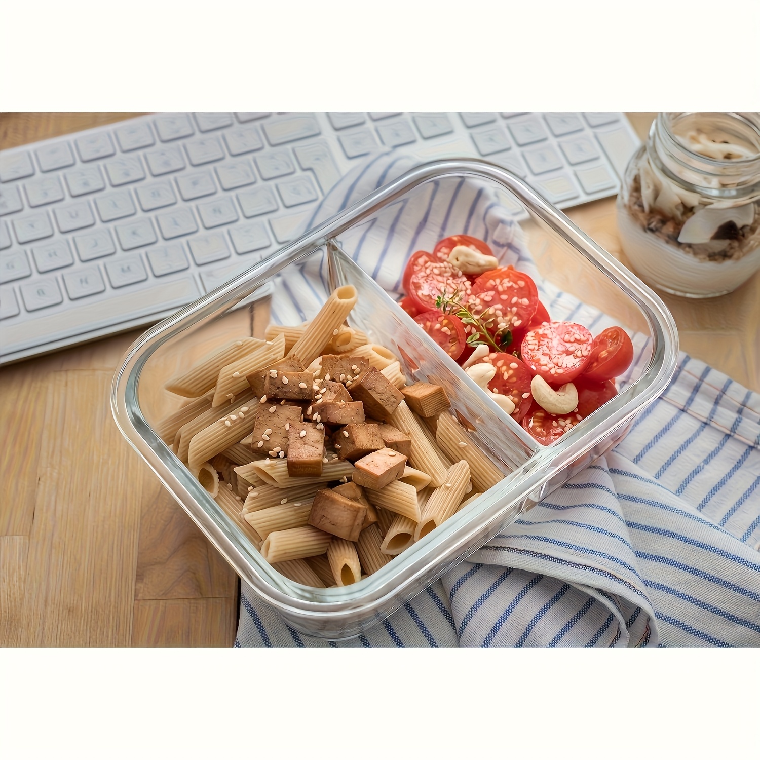 TEMU 2-compartment Glass Meal Prep Container With Snap Lock Lid And Sealing Hinged Cover - Durable Dishwasher-safe Glass Food Storage Container,