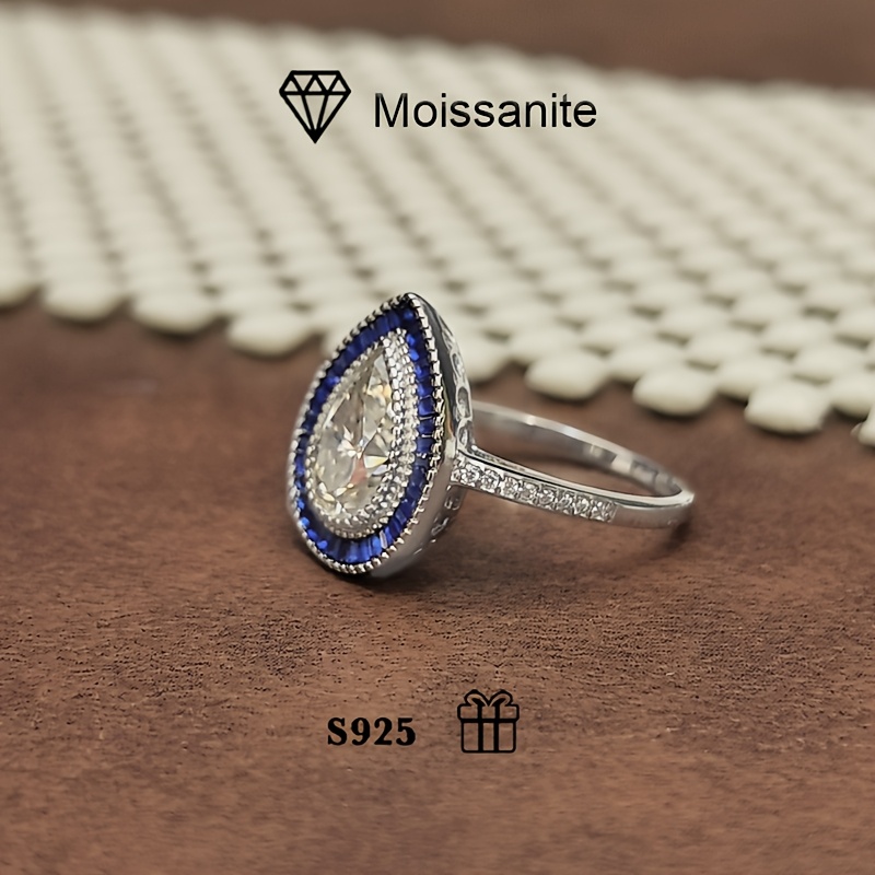S925 Silver 2ct Pear Moissanite Ring, Wedding Ring, Low Allergy