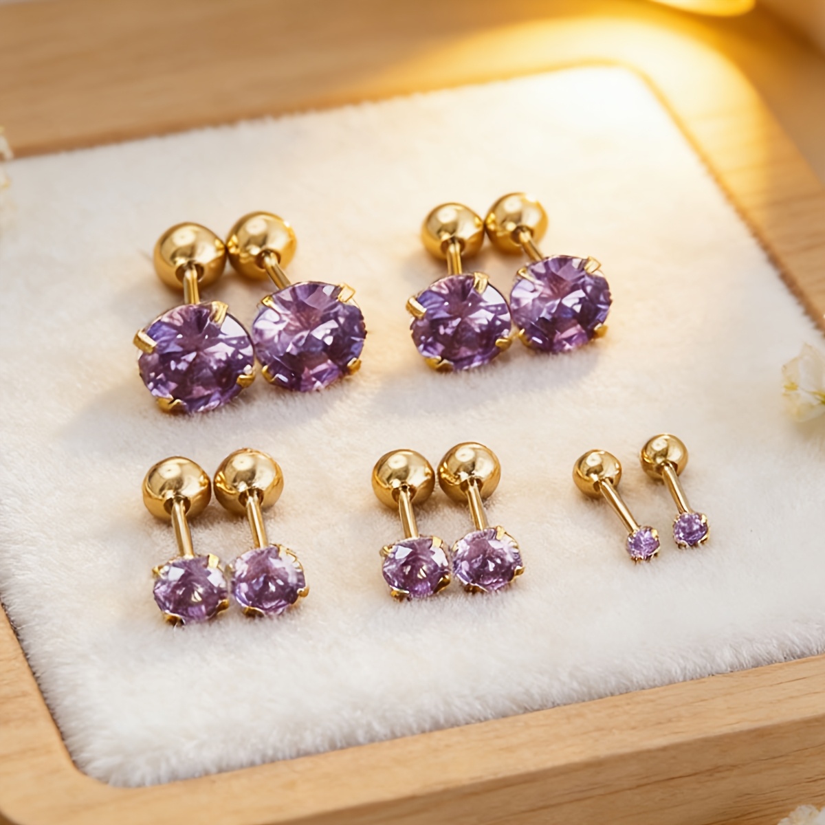 TEMU Juego de 5 de aretes de espiga de de puntas de acero inoxidable 316 con circonita cúbica sintética , con un diseño elegante y versátil,