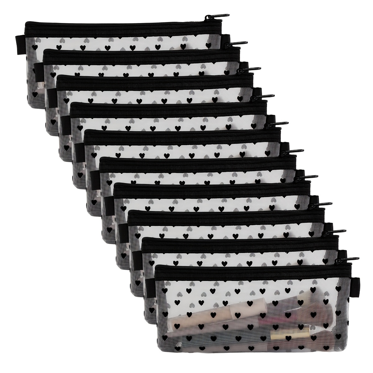 TEMU 10pcs Trousse à crayons et sacs de Cosmétique portables en de cœur, sacs de rangement en transparente, trousseaux, portefeuilles, pochettes pour