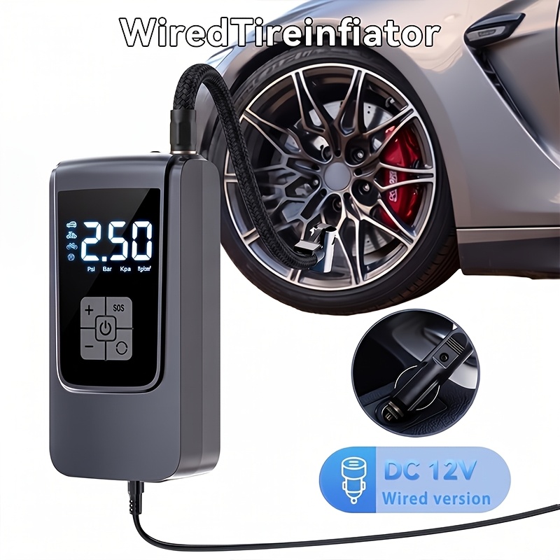 TEMU Gonfiatore per pneumatici per auto, valigia, compressore d'aria ad potenza, pompa ad aria multifunzionale con display digitale, accessorio di