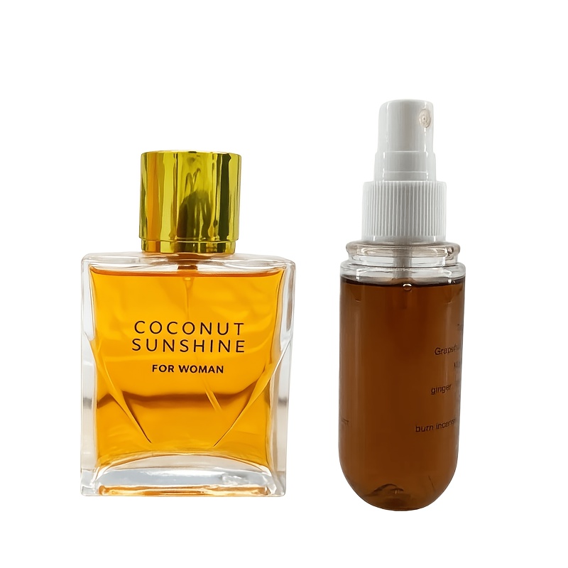Image of 2pcs Women's Fragrance Set: 60ml Coconut Sunshine Perfume + 50ml Flatpea Vanilla Sandalwood Coconut Hair & Body Mist, Long Lasting, Ideal Gift