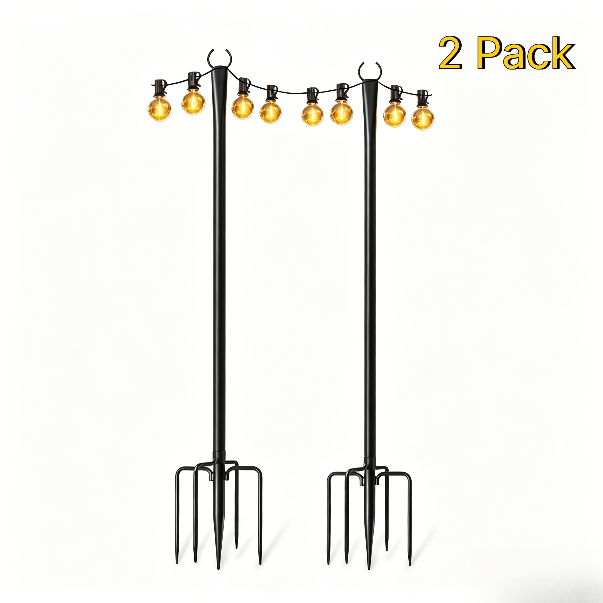 TEMU Lot de 4/2 Poteaux de Guirlande Lumineuse d'Extérieur Robustes en Fer avec Base Fourche, Résistants aux Intempéries, Pas d'Électricité , Poteaux