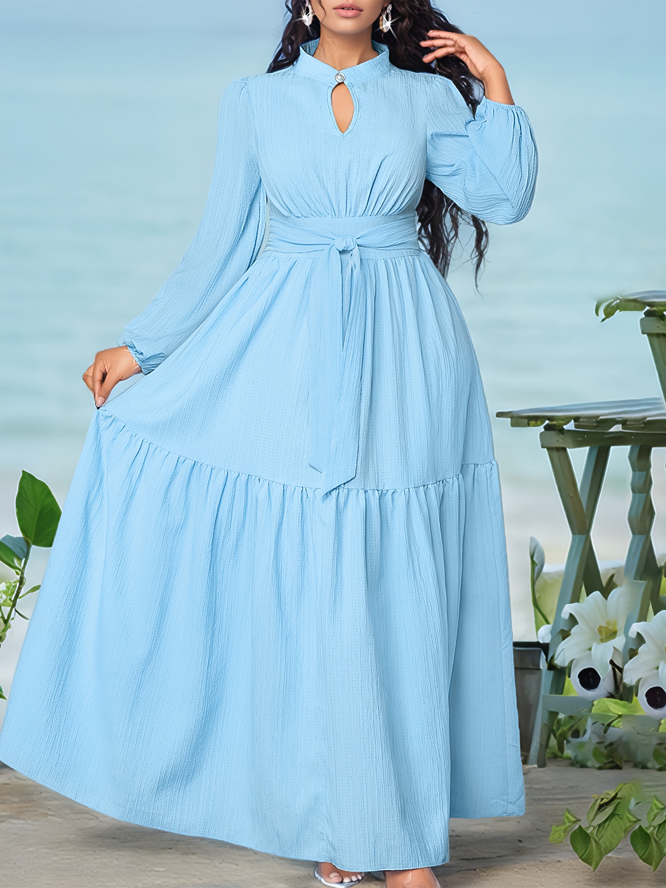 chinese dress ladies COSSEN Plus Size Women Dresses Black X-Large Wedding Guest V-Neck Long  Sleeves Casual Ladies Flowy Swing Cocktail Birthday Party Spring Fall  WinterTravel Beach Long Maxi Dress with Pockets at Amazon Women's Clothing main image 1