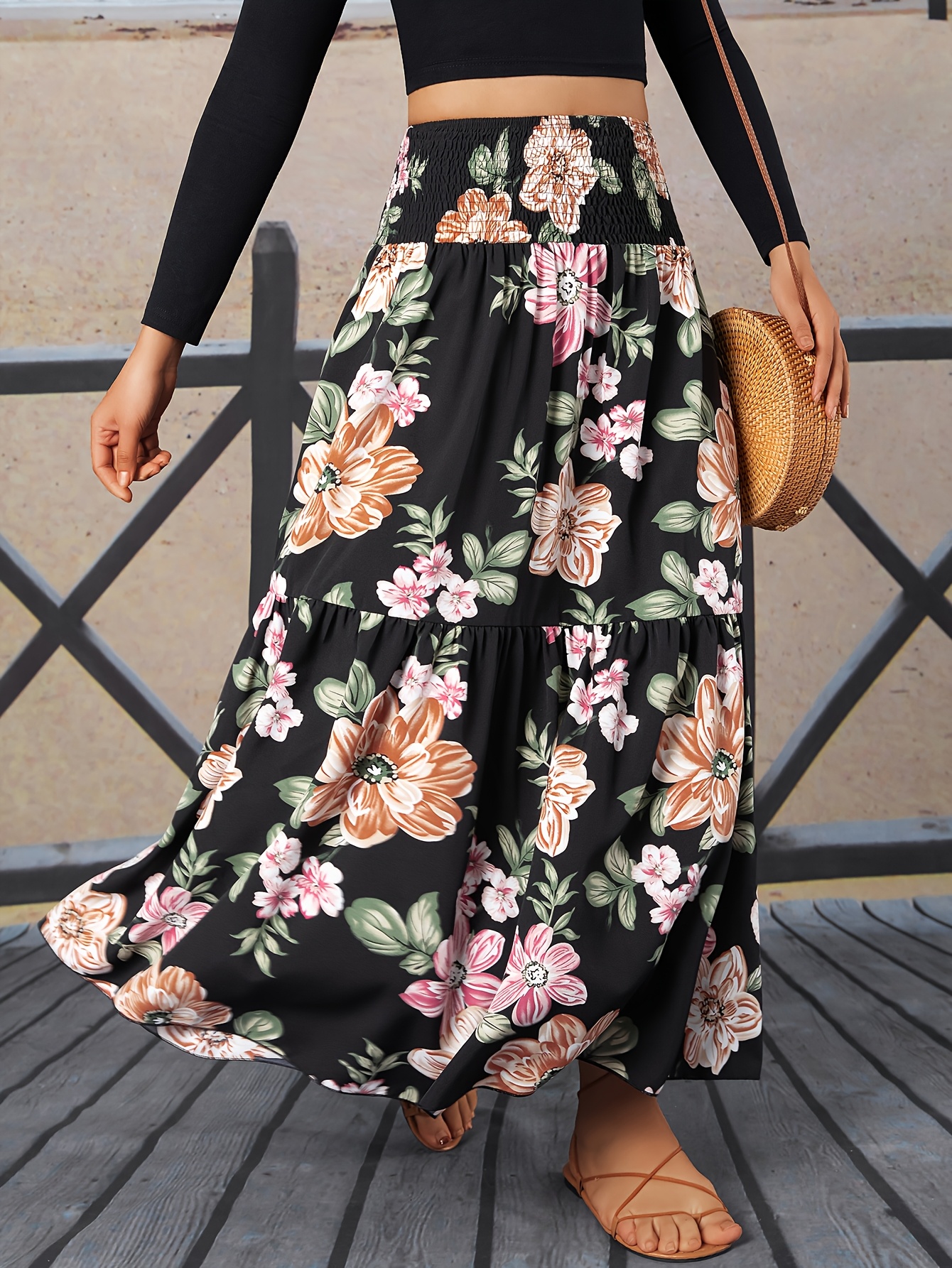 women's floral print a line maxi skirt peach Temu Sweden