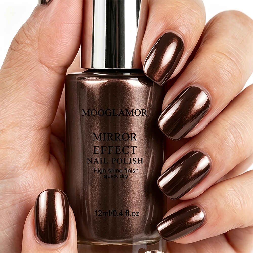 Liquid Nail Polish - Chocolate Metallic Mirror Suitable For Toes & Fingers, Fast-drying Formula With , Long-lasting Gloss, Water-based Mirror Nail Polish For , No For Skin