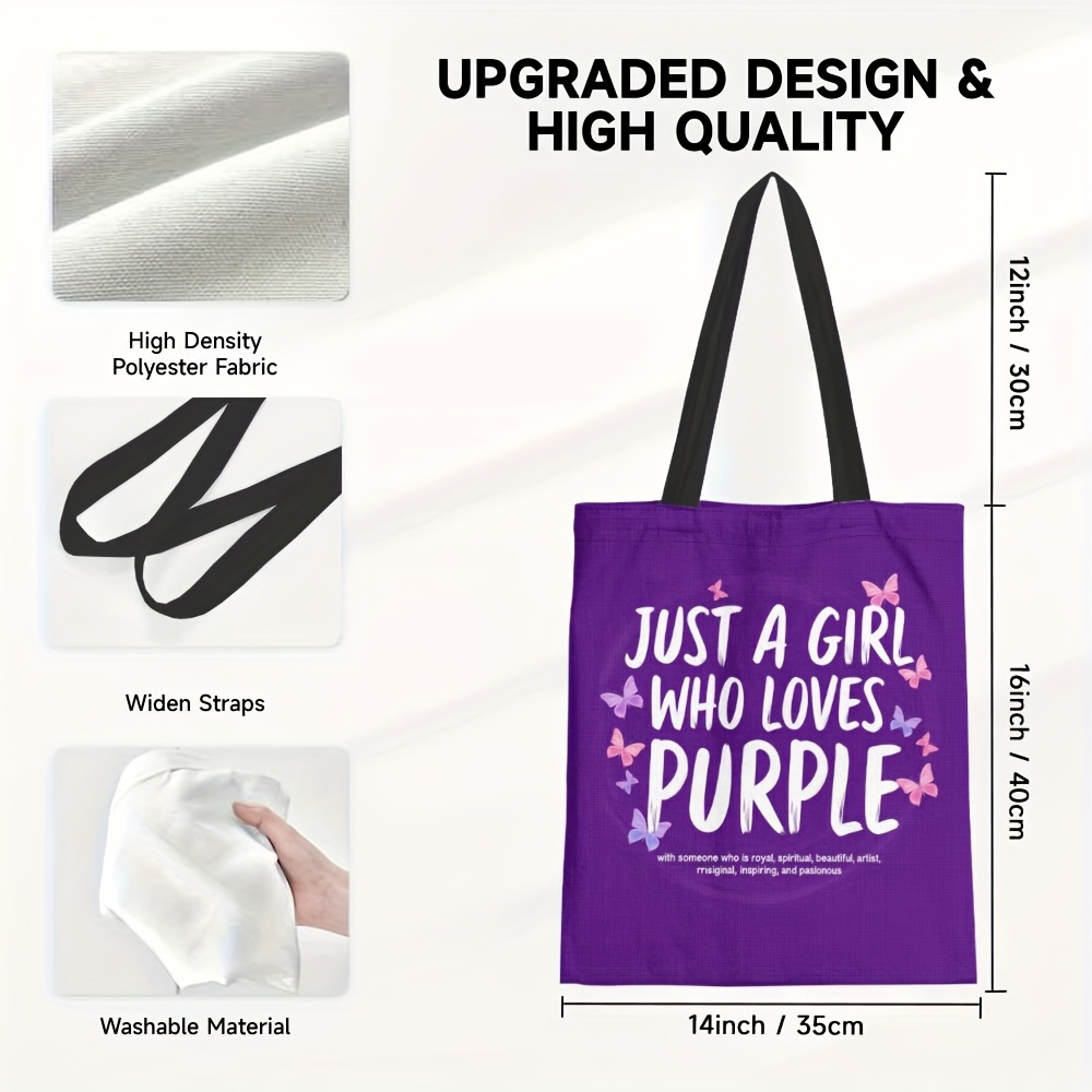 TEMU 1 pz, Borsa Tote in Tela con Stampa Viola, Borsa a Spalla , Borsa Shopper Versatile, Borse della Riutilizzabili Regalo da Donna per il Shopping,