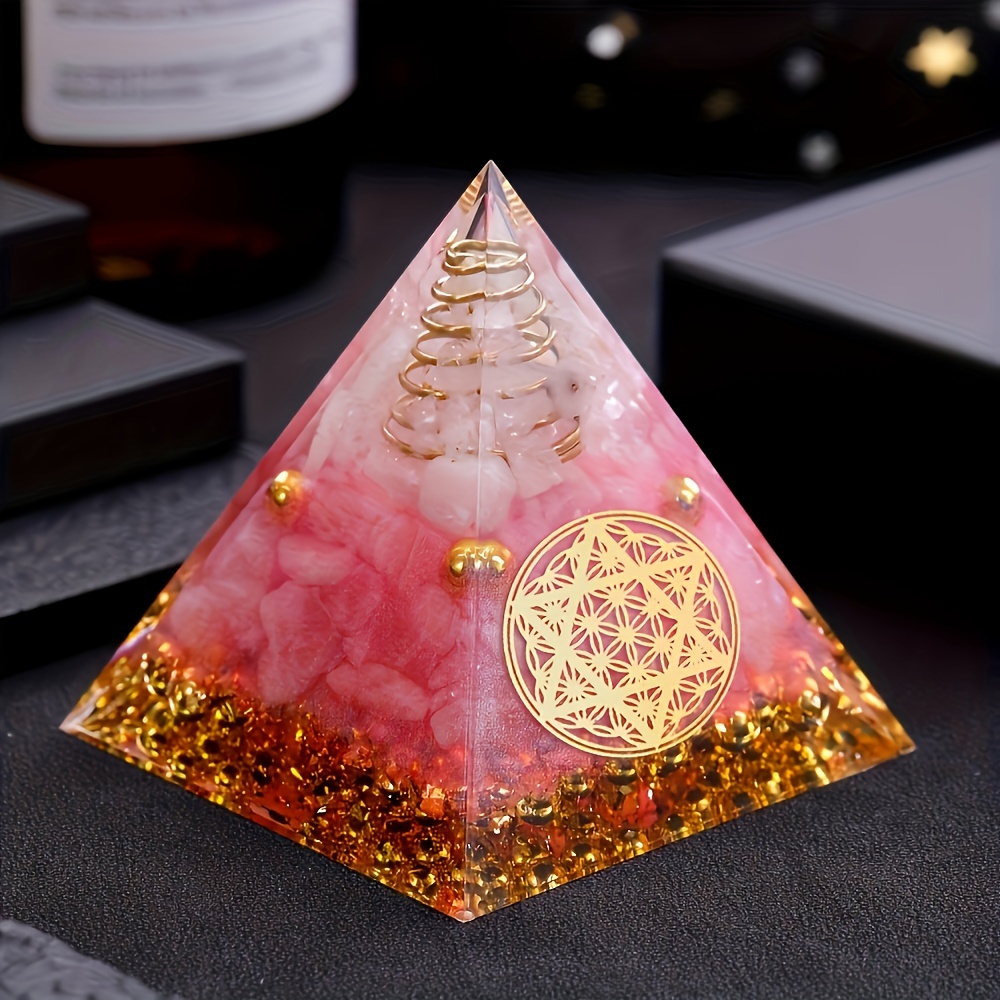 Orgone Positive Pyramid, Handmade Rose Quartz Steel Ring Pyramid, A Protective Crystal Generator For That Attracts Wealth And Luck