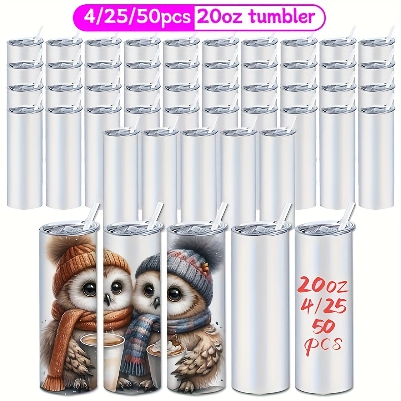 

4/25/50pack 20oz Sublimation Tumblers 20 Oz Bulk Sublimation Blanks With Plastic Straw Ideal For Diy Gifts&valentine' Steel Cups For Diy Craft