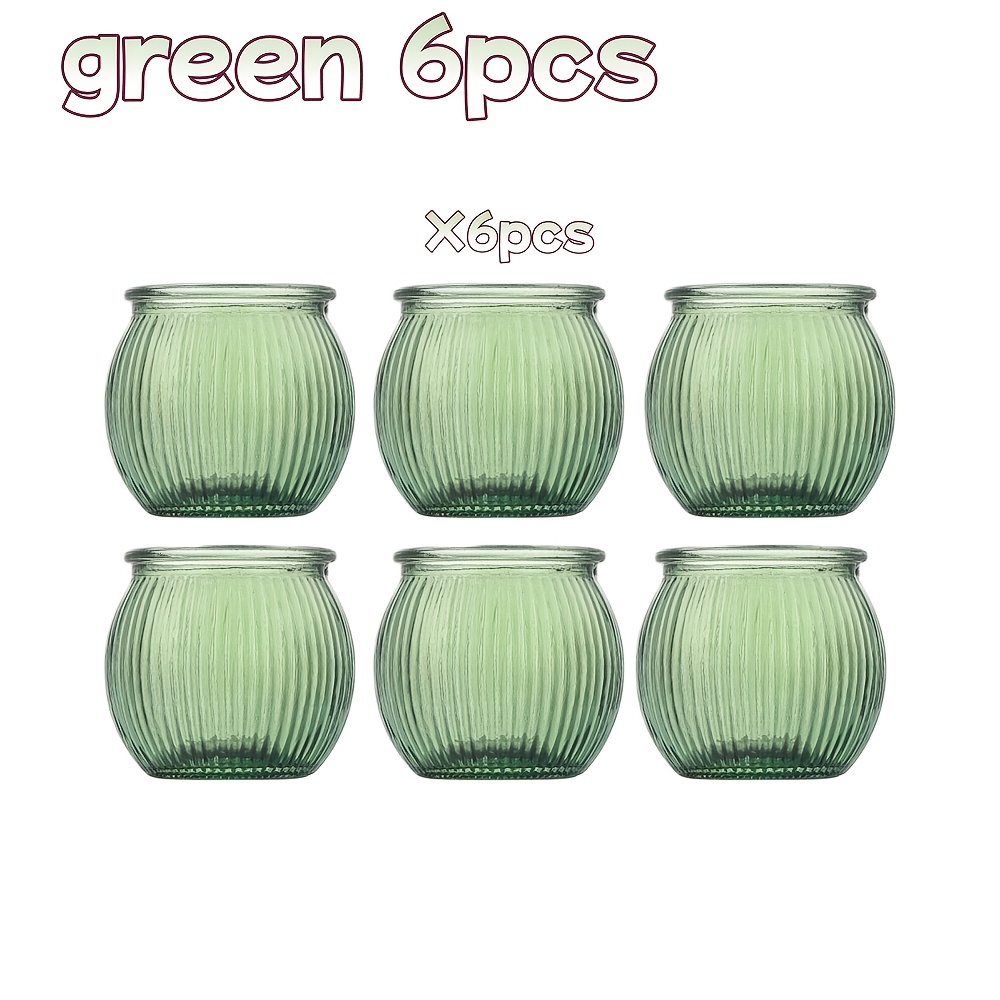 Image of 6pcs Green Vertical Striped Ball Candlesticks, Tea Light Holders, Table Centerpiece Decor For Wedding, Festival, Party, Valentine's Day And Home Decoration