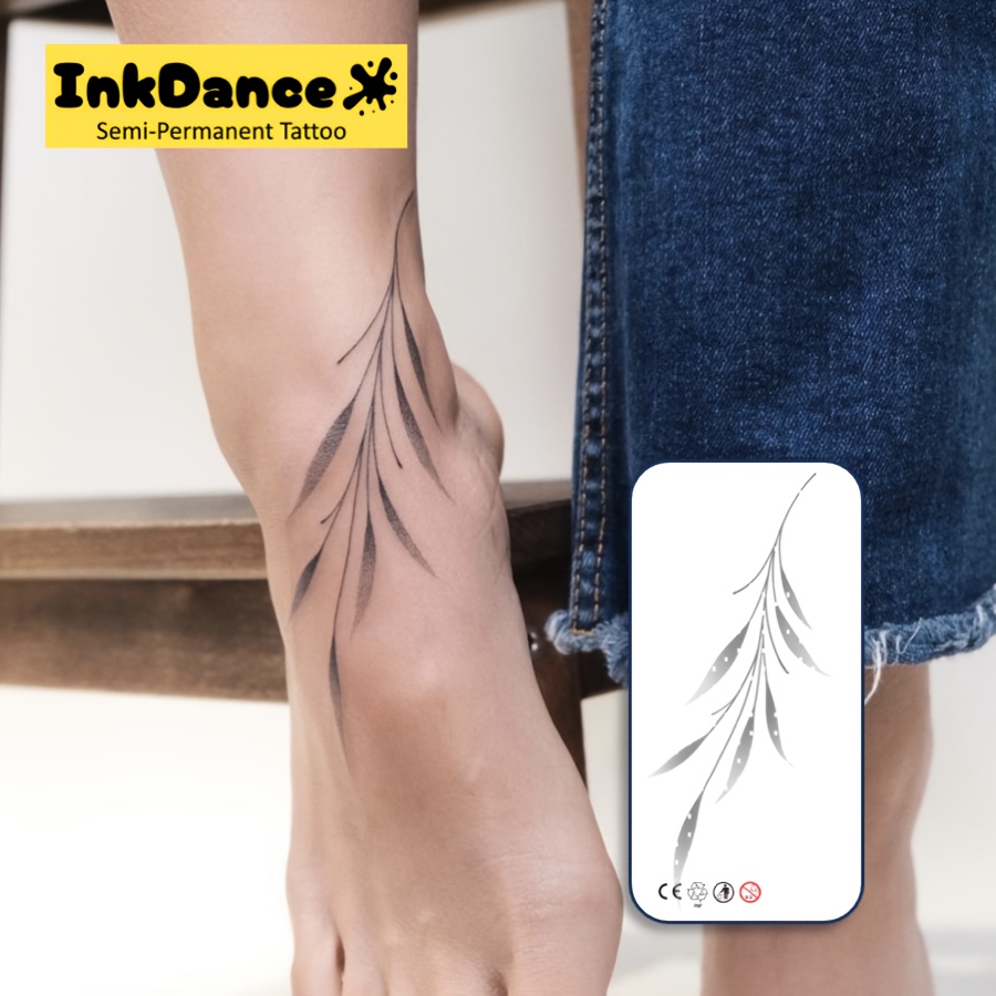Image of Inkdance "leaves" Technology Tattoos, Semi-permanent Tattoos, Temporary Tattoos, Long Lasting, Leaf Leaves Fake Tattoos, Water-resistant, Authentic Tattoo Look, Plant-based, Present C024