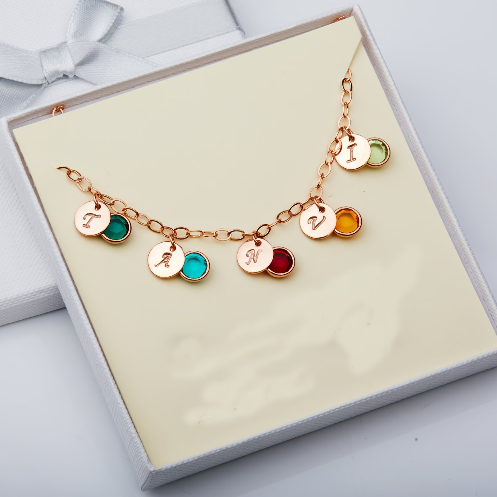 Customizable Bracelet with Personalized Letters and Birthstones