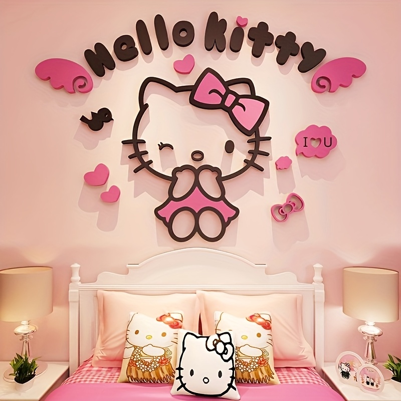 

For Hello Kitty 3d Acrylic Wall Stickers, Style Bedroom Decor, Sanrio Cartoon Wall Decals For Girls Room, Bedside Decoration