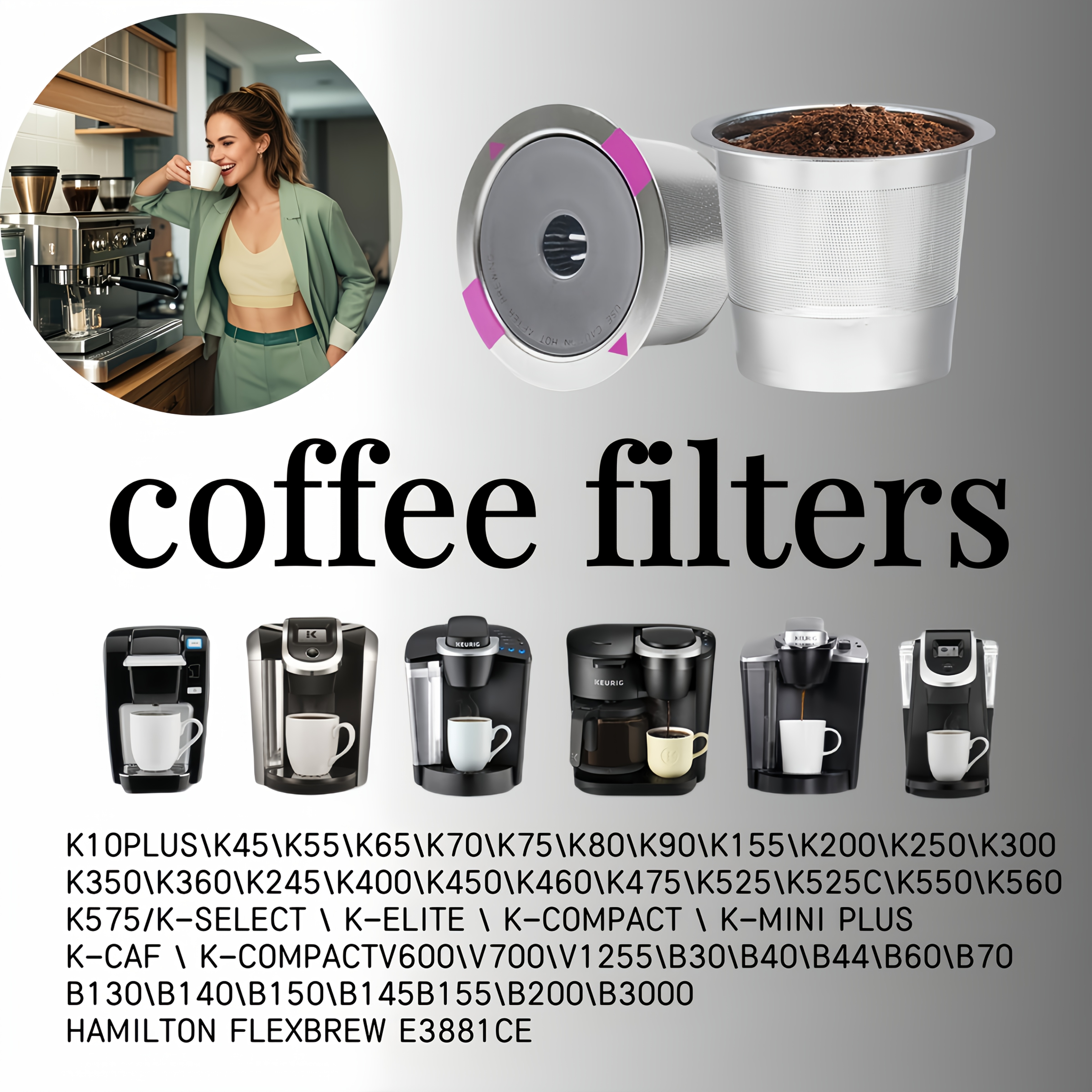 

1/2pcs Stainless Steel Reusable Coffee Filters, Compatible With , Liners, , Material For Series Machines