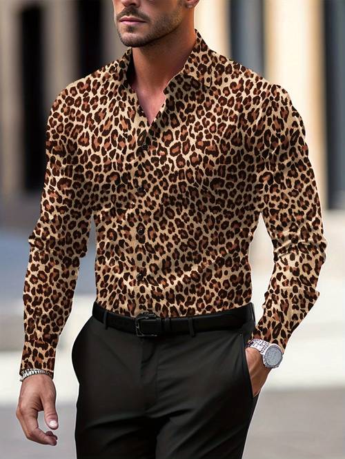 europees en amerikaans heren midden-oosterse luipaardprint lange mouw shirt