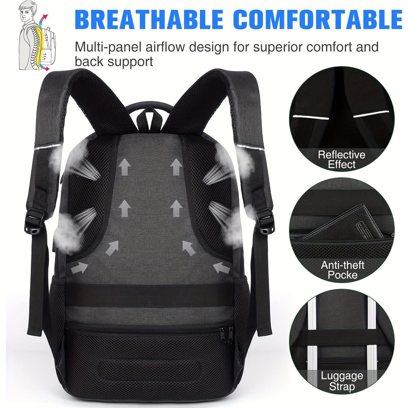 Backpack for Men and Women, School Backpack for Teens, 15.6 inch Laptop Backpack with USB Charging port for Business College Travel