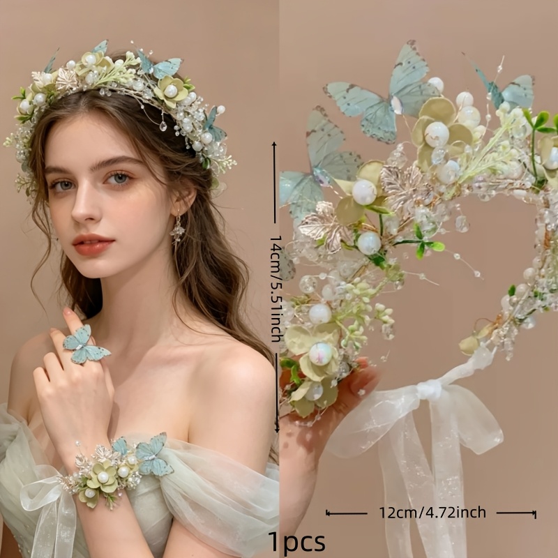 Image of 1pc Fairy Handmade Lake Blue Wreath, Suitable For Weddings, Parties, Friend Gatherings, , And Other Occasions