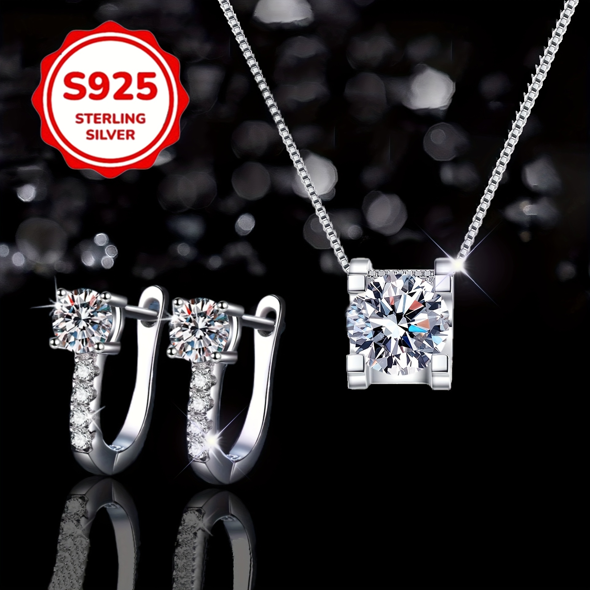 TEMU 2pcs Set, Including 1 Pair Of Earrings 1 Pendant Necklace, Exquisitely Carved 925 Silvery Color Birthday Day Girlfriend Gift Party, Suitable For And Gifts For