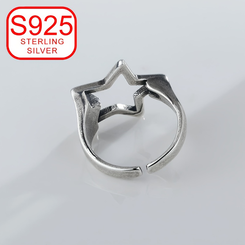 925 Silver Hypoallergenic Ring Women's Retro Hollow Five Pointed Star