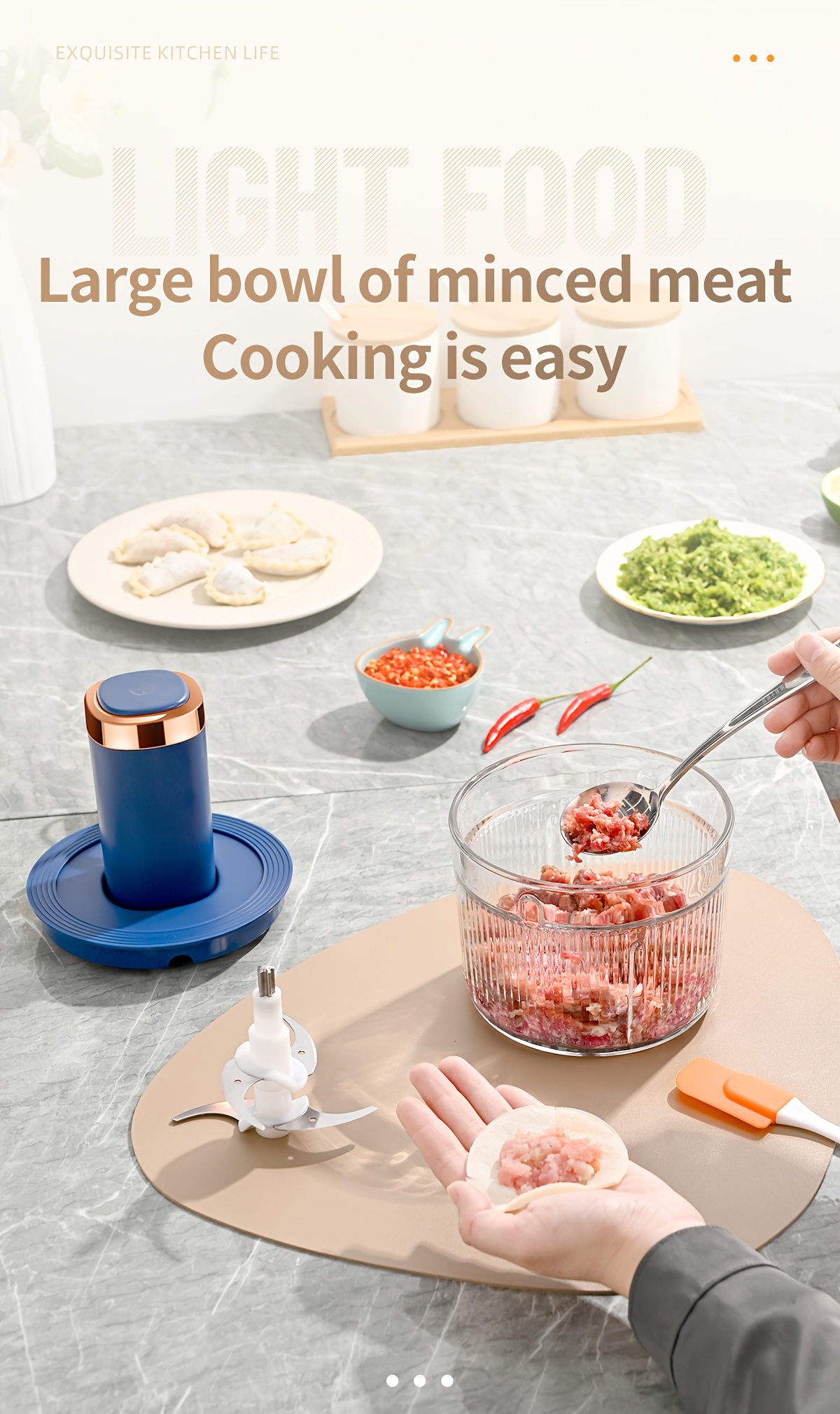 plug in model with a 1 2l glass meat grinder bowl and three 0 25l seasoning small bowls household preparation seasoning machine multifunctional electric grinder baby food grinder minced meat grinder food chopper electric vegetable chopper garlic seasoning machine ice crusher with 2 four blade blades for chopping fruits meats vegetables baby food nuts ice and   seasonings for preparation Product details 2