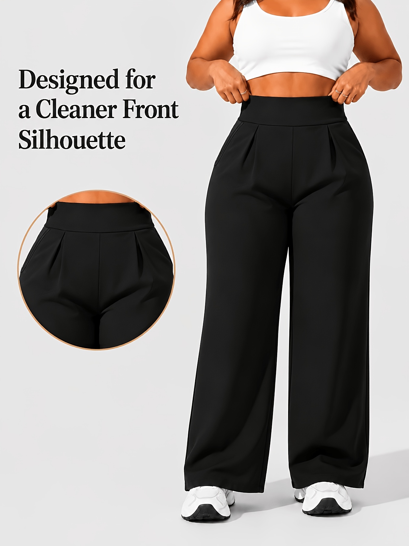 Pantalon Yoga Femme Grande Taille Pantalon de yoga grande taille taille haute jambes larges pour femmes 0XL-4XL Contrôle du ventre Anti-boulochage Anti-penetration Plissé avant Trousseaux latéraux profonds Double face Super doux 4 directions extensible Pantalon de sport décontracté pour yoga Salle de sport Travail en extérieur Toutes saisons