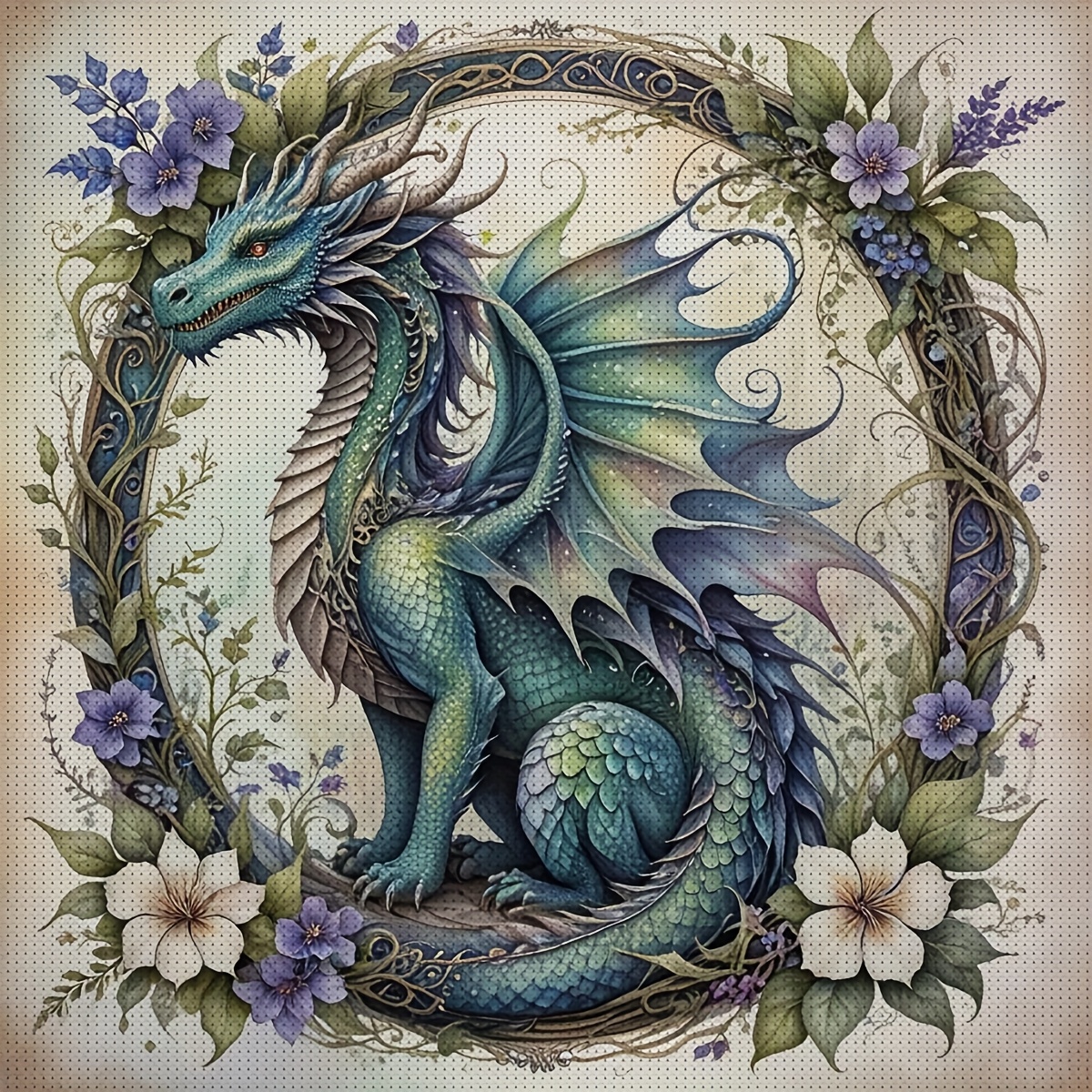 TEMU Jozysh 1 Set 40x40cm-15.7x15.7inch/50x50cm-19.7x19.7inch Unframed 11ct/14ct Printed Fabric Cross- Kit, Featuring A Dragon, Suitable For Adult