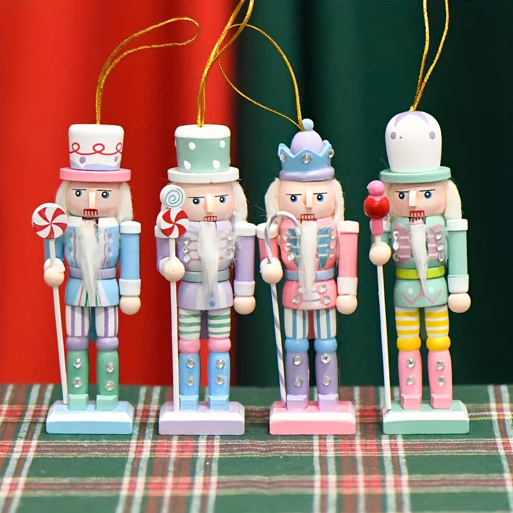

4-piece Set 5" Nutcracker Ornaments - Traditional Wooden Christmas Tree Toppers & Tabletop Decorations For Holiday Cheer