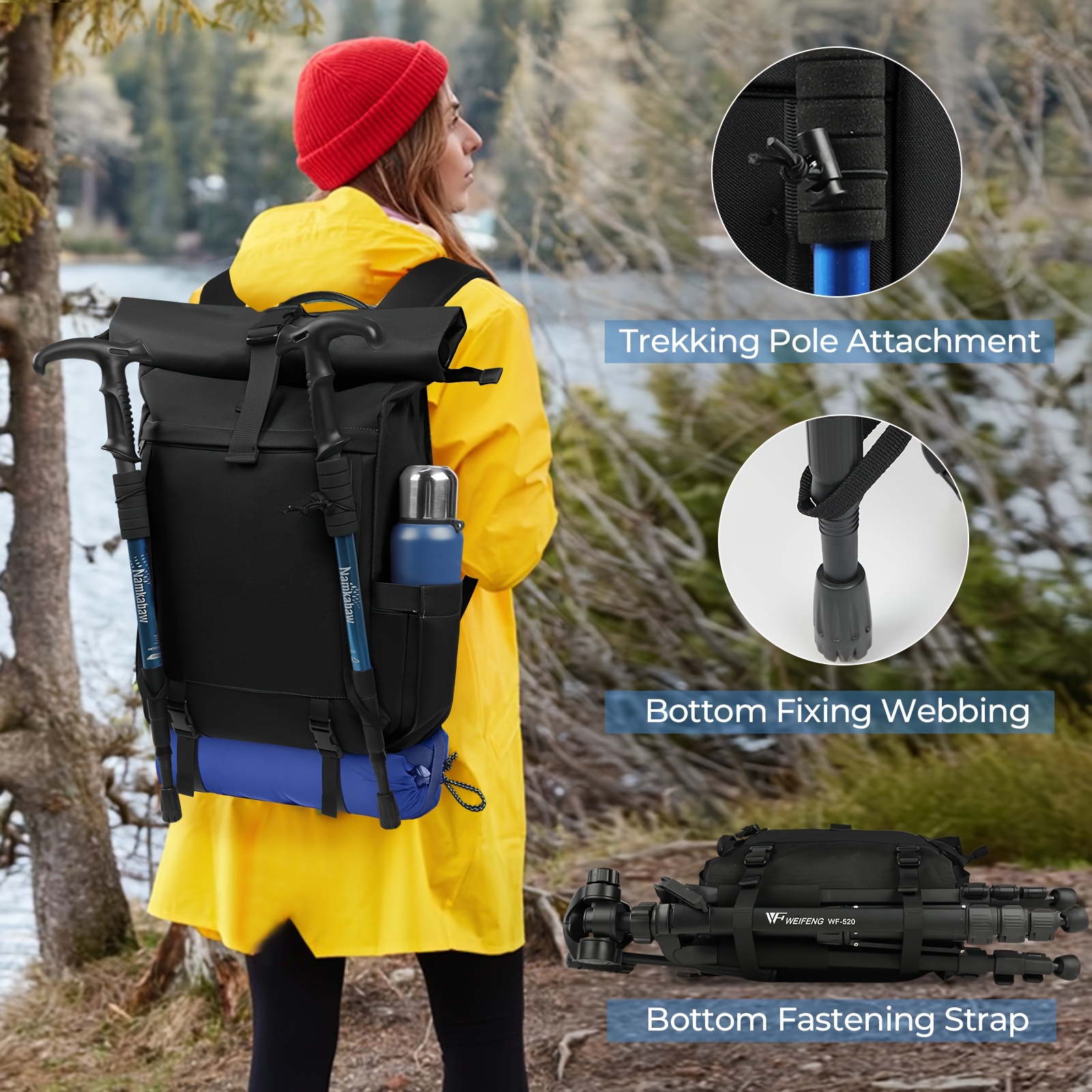 RAINSMORE 17-inch Travel Laptop Backpack for Outdoor Hiking, Unisex, Suitable for Hiking, Mountaineering, Work, Camping, Large Capacity Backpack, Black