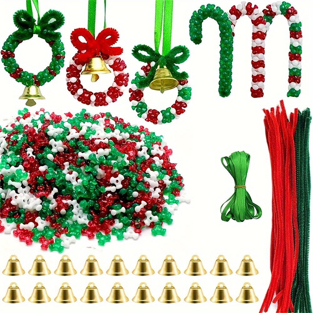 

1570pcs/bag Christmas Beaded Decoration Set Diy Garland Bells Christmas Pine Tree Decorative Pendants Jewelry Making Craft Supplies