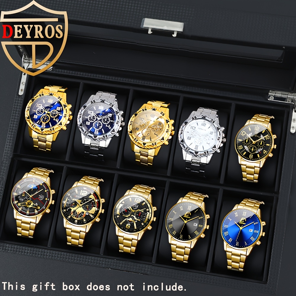 TEMU 10pcs/ Set Men Watches Sets, Casual Watches For Men Alloy & Leather Quartz Mens Watches, Multiple Color Men Watch, For Gifts Wrist Watch, Reloj