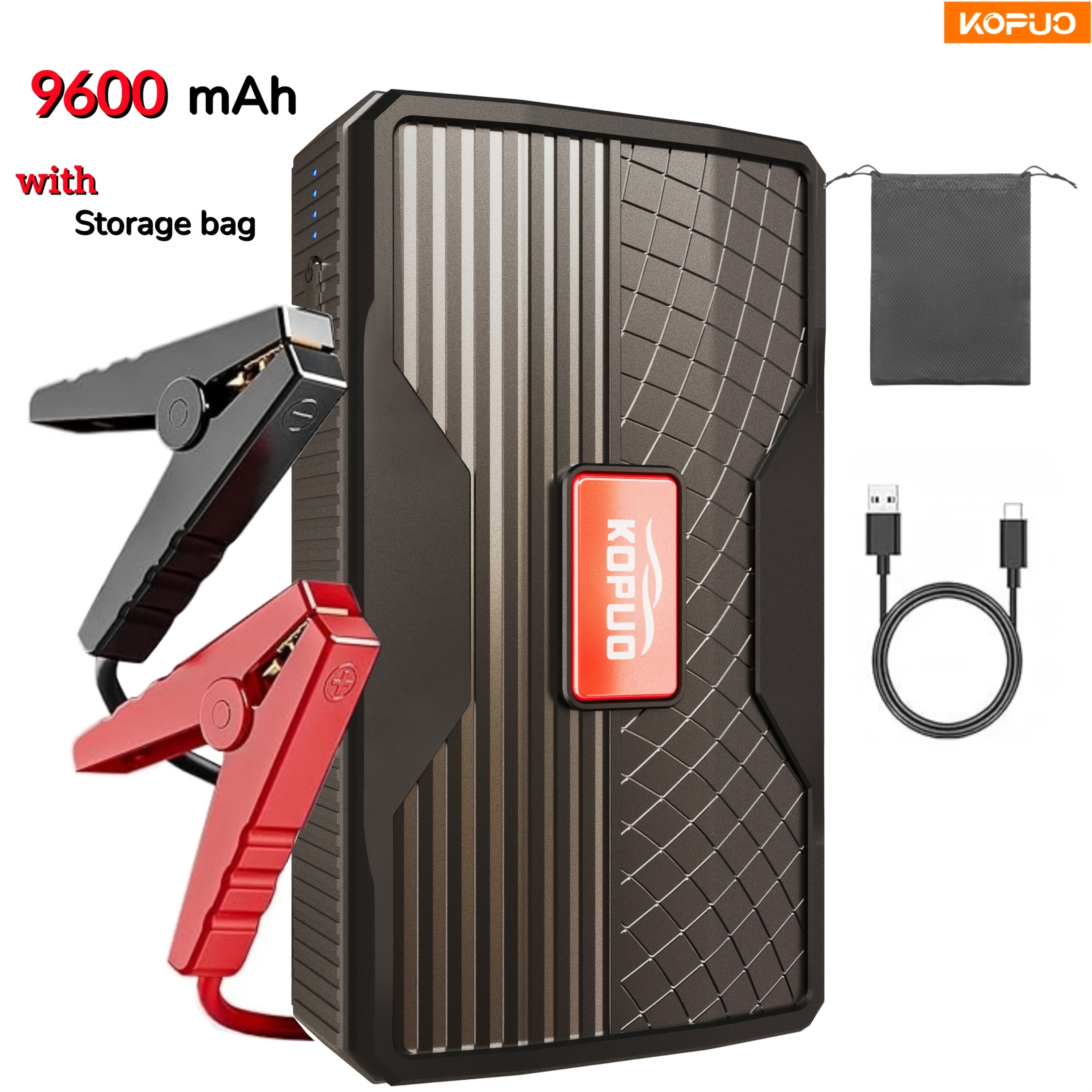 TEMU KOPUO Starthilfe für Auto, tragbare Voiture: 9600/12800 mAh Notfall-Akku Zündstarter mit LED-Licht, geeignet für 12V Start von Benzin- und