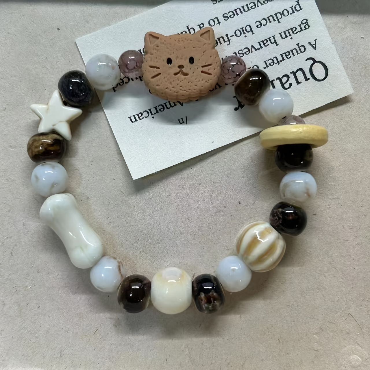 Cat Beaded Bracelet Cute Stone Holiday Gift for Christmas