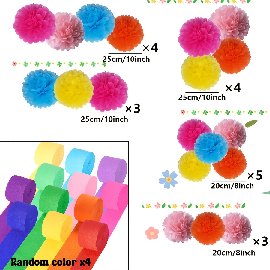 Image of 23pcs Multicolor Crepe Paper And Tissue Paper Pom Pom Hanging Decorations, Birthday Wedding Party Supplies, Suitable For Graduation Ceremonies, Back-to-, Anniversaries