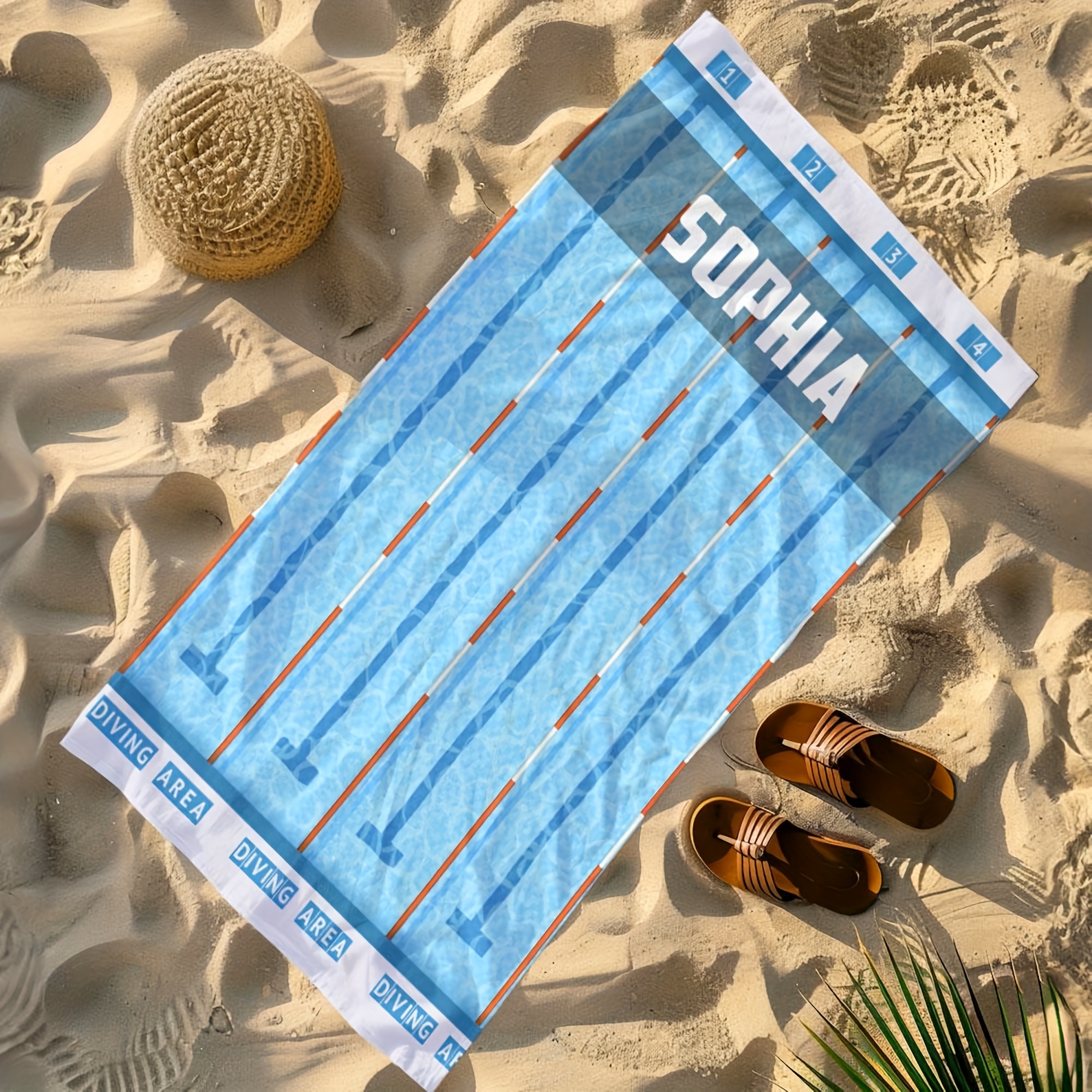 E-shop 1 Stück Personalisiertes Strandtuch - Individueller Name & Pool-Lane-Design, Schnelltrocknendes Mikrofaser, Zeitgemäßer Stil für Schwimmer,