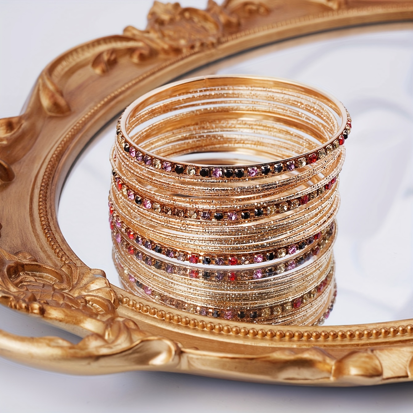 

Luxurious 3-row Colored Bangle Bracelets: Perfect For Parties, Weddings, And Everyday Wear - 18k Golden Plated, Water Drilled, Iron Base