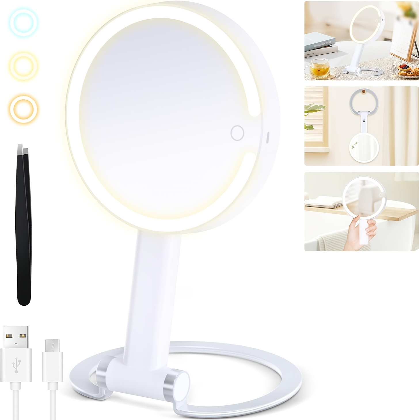 

Makeup Mirror With Lights, 25x Magnifying Mirror With Light And Adjustable Brightness, Vanity Mirror With Lights And 3 Colors, 2-sided Travel Mirror With Light, Tabletop Mirror For Home And Outside