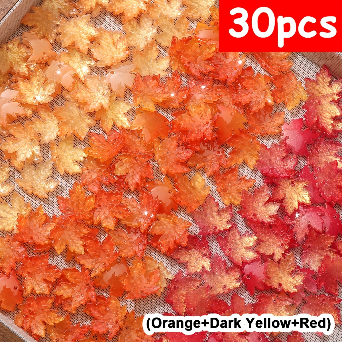 TEMU 30/100pcs Random Color Mixing Exquisite And Colorful Glass Maple Leaf Beads Beading Kits, Beading Supplies, Suitable For Jewelry Making, Crafts,