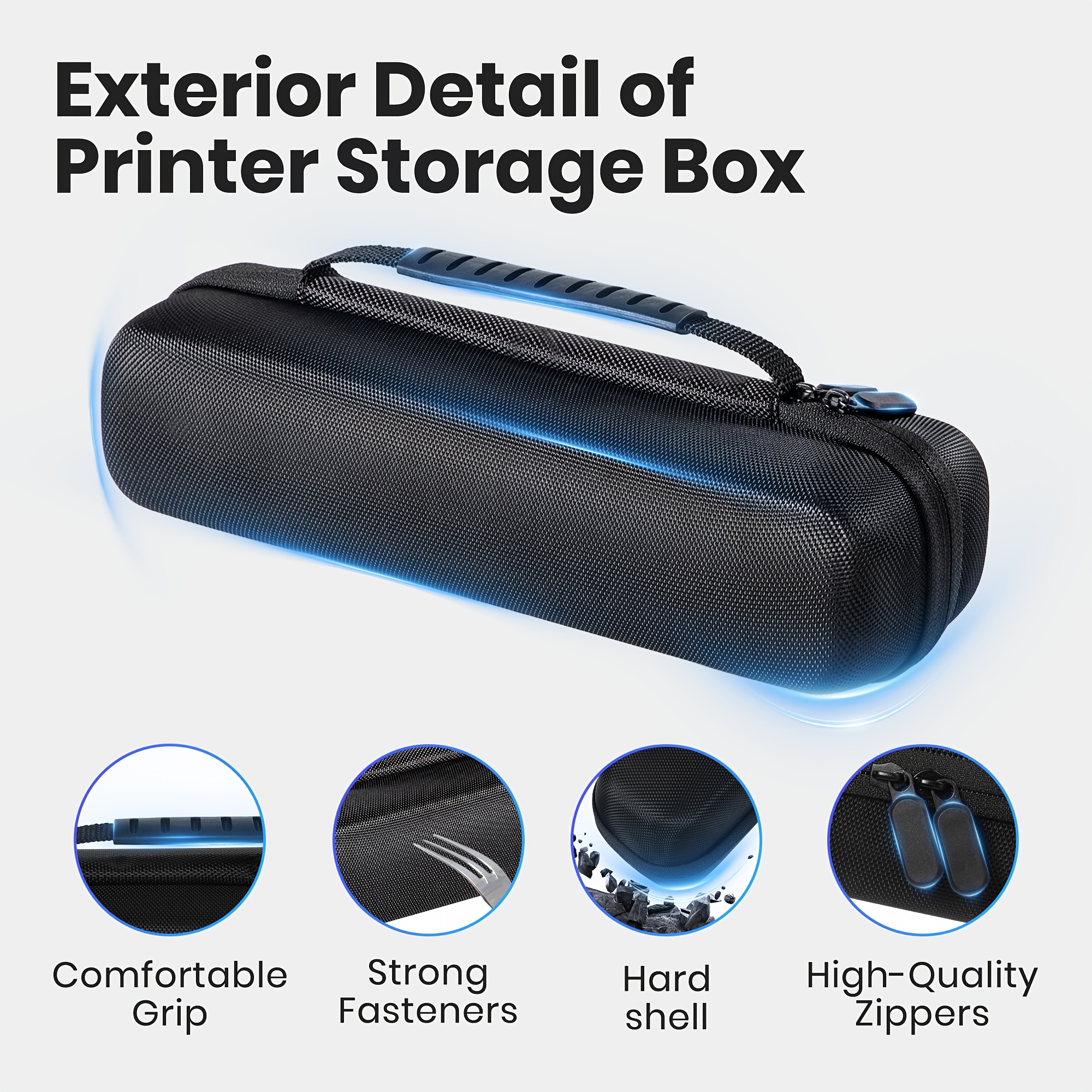 Portable Thermal Printer Storage Box. Black Hard Storage Case For Portable Wireless Thermal Printer - 12.2" Protective Travel Bag With Accessory Mesh Pocket