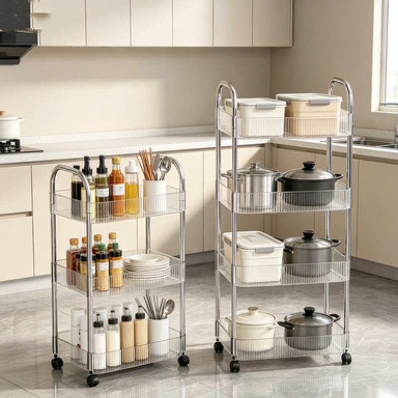 multifunctional movable storage cart acrylic transparent   casters universal for kitchen bathroom bedroom and office Product details 2