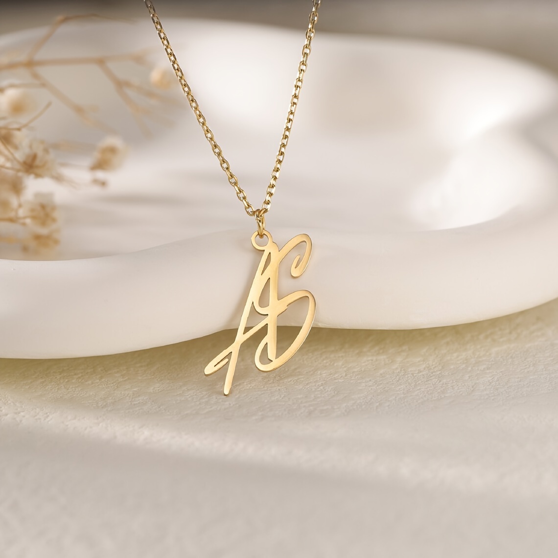 

Personalized Stainless Steel Double Initial Necklace - Elegant & , Couples & Friends, Casual Attire