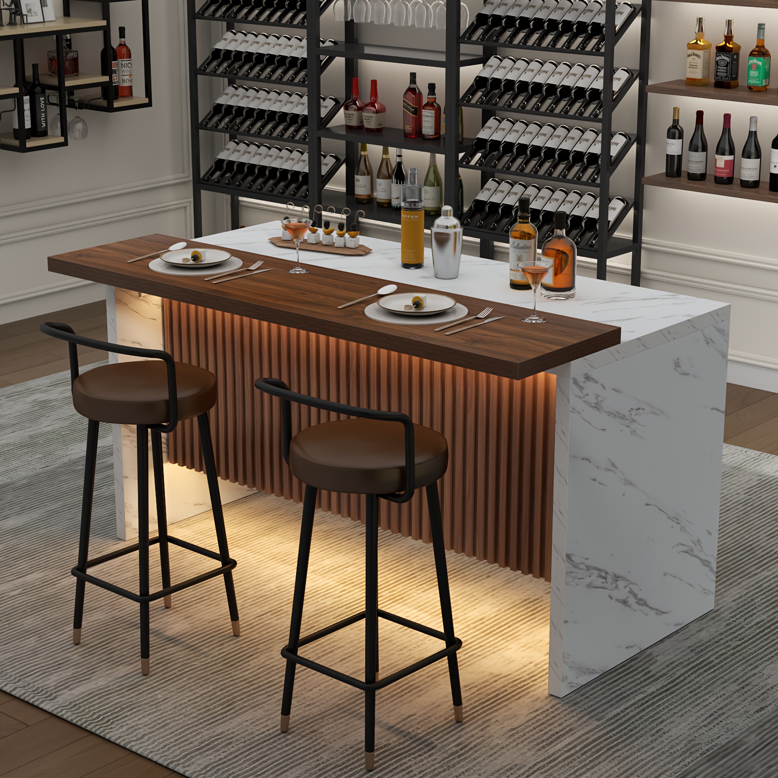 63-Inch Faux Marble Kitchen Island Table - Modern Pedestal Dining