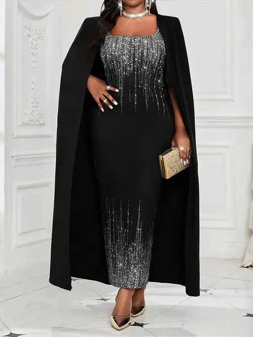 Plus Size - Plus Size - European And * Loose Dress 2025 Summer New Gradient Short Sleeved Shawl Cape Banquet Long Dress Women'S Party Dress Plus Size - Plus Size - European And * Loose Dress 2025 Summer New Gradient Short Sleeved Shawl Cape Banquet Long Dress Women'S Party Dress