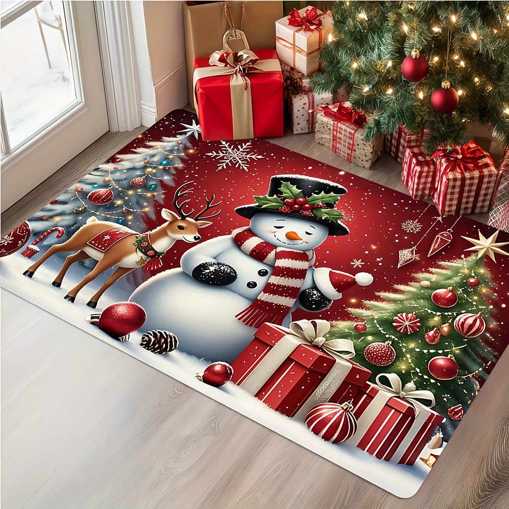 TEMU 1pc 2d Flat Christmas Snowman And Deer Pattern Door Mat For Festive Home Decorations, 2d Flat