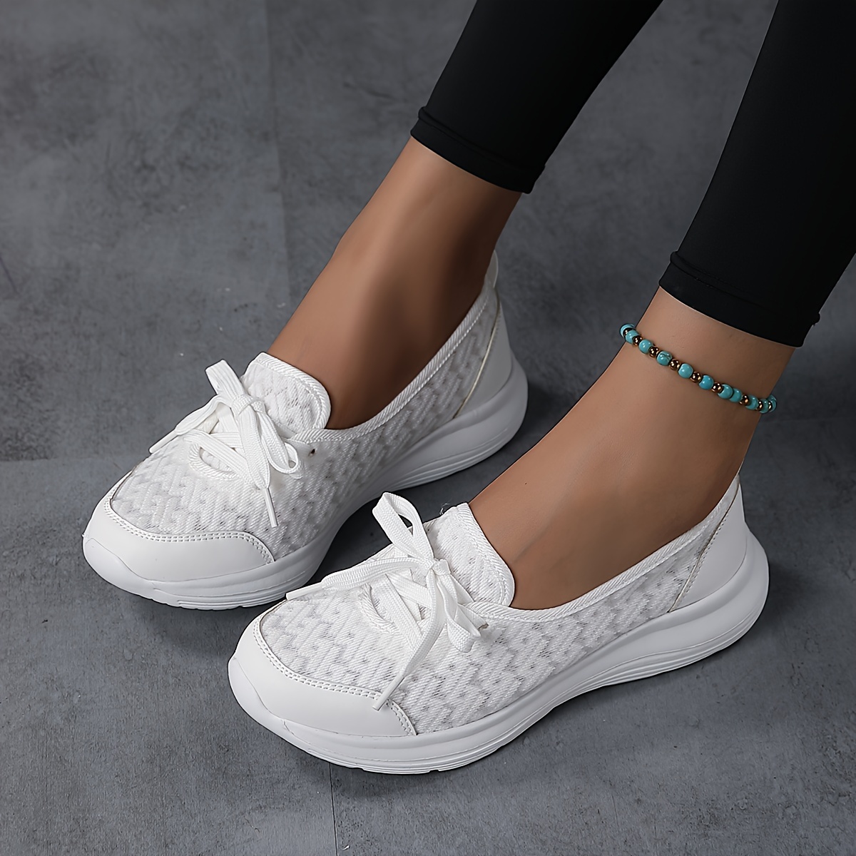 

Women's Breathable Mesh Slip-on Sneakers - Lightweight, White Casual Shoes With Lace- And Round Toe For All