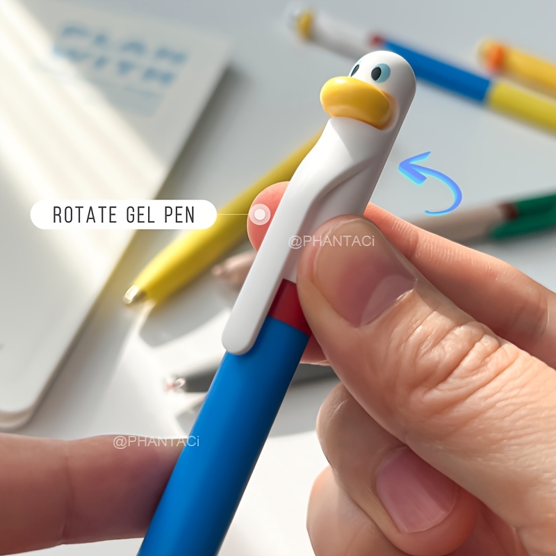 8pcs duck and chick gel pen creative duck rotate gel pen chick   pen 0 5mm black writing pen office supplies small gift Product details 3