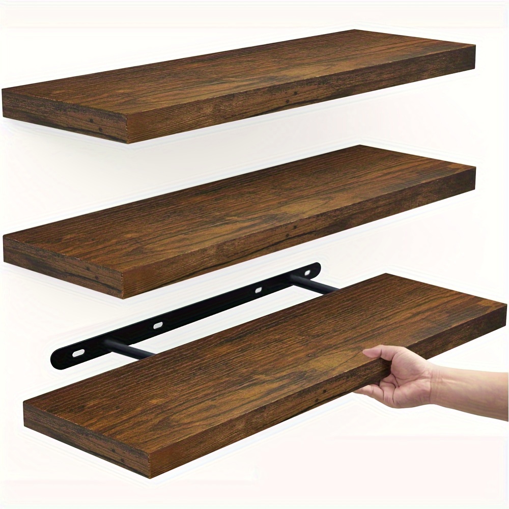 

Floating Wooden Shelf - Wall-mounted, Suitable For Bathroom, Bedroom, Living Room, Kitchen, Small Bookshelf/storage Shelf/indoor Decoration, Capacity 22 , Rustic Brown, 3pcs Set, 16 Inches